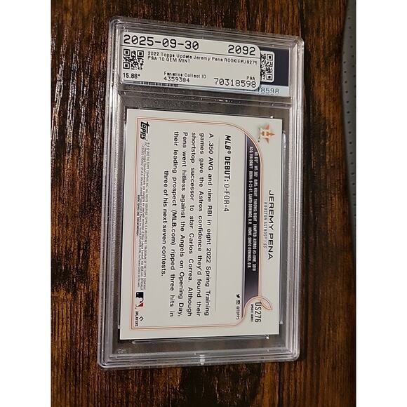 JEREMY PENA 2022 Topps Update #US253 PSA 10 Gem Mint RC Rookie Card Mint Astros - Picture 2 of 3